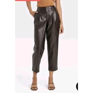 Women's High-Rise Size 4 Faux Leather Tapered Ankle Pants A New Day Brown